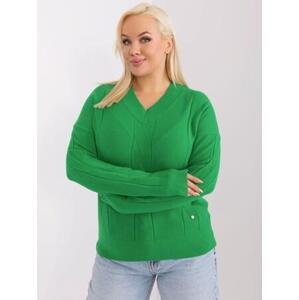 Fashionhunters Zelený pletený svetr s výstřihem do V Velikost: XXL/XXXL