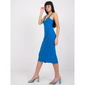 Fashionhunters Tmavě modré vypasované šaty San Diego RUE PARIS Velikost: M