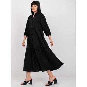 Fashionhunters Černé rozevláté šaty s bavlněným volánkem RUE PARIS Velikost: M
