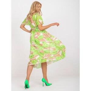 Fashionhunters Béžové a zelené midi šaty s barevnými vzory.Velikost: JEDNA VELIKOST