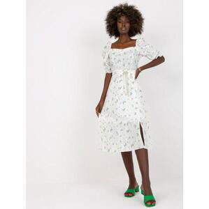Fashionhunters Bílé a zelené midi šaty s potiskem a výšivkou Velikost: 40