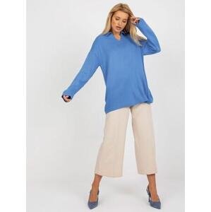 Fashionhunters Modrý dlouhý oversize svetr s límečkem RUE PARIS Velikost: ONE SIZE, JEDNA, VELIKOST