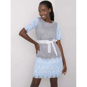 Fashionhunters Šedo - modré vzorované šaty s páskem 36