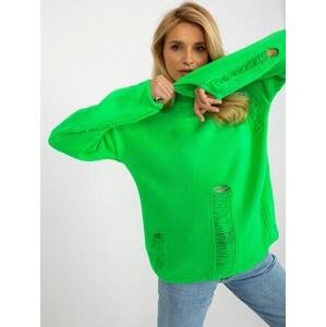 Fashionhunters Fluo zelený oversize svetr s dírami a dlouhým rukávem.Velikost: ONE VELIKOST, JEDNA