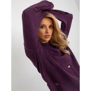 Fashionhunters Tmavě fialový dámský oversize svetr s dírkami Velikost: JEDEN VELIKOST, JEDNA