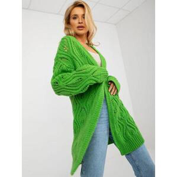 Fashionhunters Světle zelený dámský prolamovaný kardigan s vlnou.Velikost: ONE VELIKOST, JEDNA