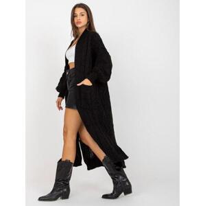 Fashionhunters Černý maxi cardigan s copánky RUE PARIS Velikost: ONE SIZE, JEDNA, VELIKOST