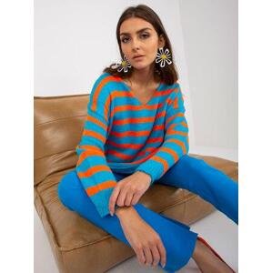 Fashionhunters Modro-oranžový oversize svetr s výstřihem do V OCH BELLA Velikost: ONE SIZE, JEDNA, VELIKOST