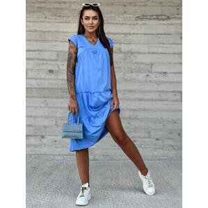 Fashionhunters Modré bavlněné šaty s volánky MAYFLIES Velikost: M