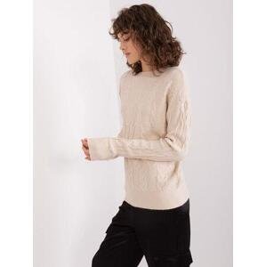 Fashionhunters Světle béžový pletený dámský svetr s kabelovým vzorem.Velikost: JEDNA VELIKOST