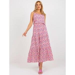 Fashionhunters Růžové maxi šaty s květinami na ramínka SUBLEVEL Velikost: M