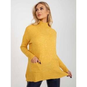 Fashionhunters Žlutý dlouhý oversize svetr s kapsami Velikost: ONE SIZE, JEDNA, VELIKOST