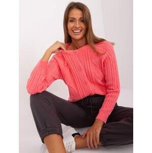 Fashionhunters Korálový dámský kabelový pletený svetr.Velikost: ONE SIZE, JEDNA, VELIKOST