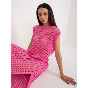 Fashionhunters Růžové letní úpletové šaty s prolamovaným vzorem.Velikost: JEDNA VELIKOST