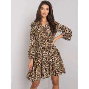 Fashionhunters Béžové a černé leopardí šaty Malajská velikost: JEDNA VELIKOST