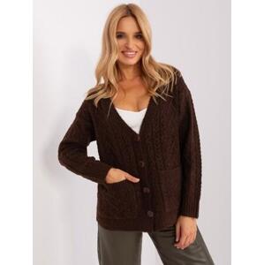 Fashionhunters Tmavě hnědý pletený cardigan Velikost: ONE SIZE, JEDNA, VELIKOST