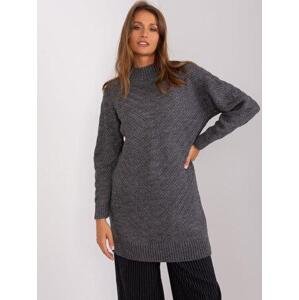 Fashionhunters Tmavě šedý dlouhý oversize svetr s rolákem.Velikost: ONE SIZE, JEDNA, VELIKOST