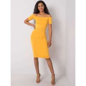 Fashionhunters RUE PARIS Tmavě žluté dámské šaty M