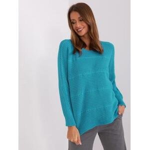 Fashionhunters Modrý klasický dámský svetr s dlouhým rukávem.Velikost: ONE SIZE, JEDNA, VELIKOST