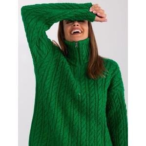 Fashionhunters Zelený dlouhý svetr s kabely a zipem Velikost: JEDEN VELIKOST, JEDNA