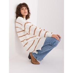 Fashionhunters Ecru-hnědý dámský oversize svetr.Velikost: ONE SIZE, JEDNA, VELIKOST