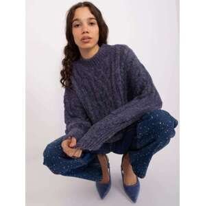 Fashionhunters Námořnicky modrý pletený svetr s kabely.Velikost: JEDNA VELIKOST