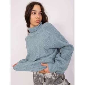 Fashionhunters Tmavě mátový svetr s kabelkami a rolákem.Velikost: JEDNA VELIKOST