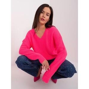 Fashionhunters Fluo růžový oversize svetr s výstřihem.Velikost: ONE SIZE, JEDNA, VELIKOST