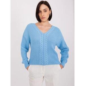 Fashionhunters Světle modrý dámský svetr s manžetami.Velikost: ONE SIZE, JEDNA, VELIKOST