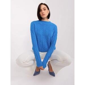 Fashionhunters Modrý svetr s kabely a viskózou.Velikost: JEDNA VELIKOST