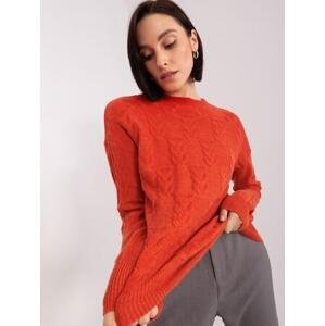 Fashionhunters Tmavě oranžový svetr s kabely a kulatým výstřihem.Velikost: JEDNA VELIKOST