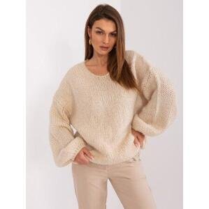 Fashionhunters Světle béžový pletený svetr s širokými rukávy Velikost: ONE SIZE, JEDNA, VELIKOST