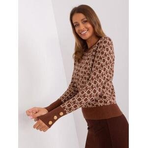 Fashionhunters Hnědo-béžový klasický dámský svetr s kulatým výstřihem.Velikost: ONE SIZE, JEDNA, VELIKOST