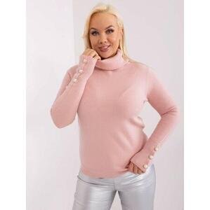 Fashionhunters Světle růžový ležérní svetr plus size velikosti s knoflíky.Velikost: L/XL