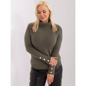 Fashionhunters Khaki dámský svetr s žebrovaným rolákem plus size Velikost: XL/XXL