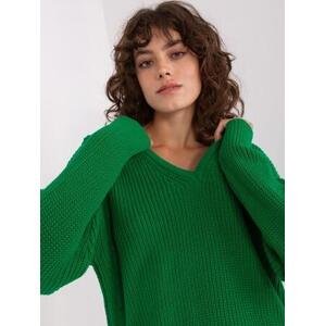 Fashionhunters Zelený dámský oversize svetr s výstřihem.Velikost: ONE SIZE, JEDNA, VELIKOST