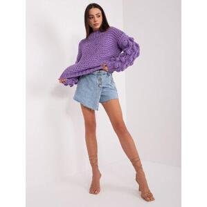 Fashionhunters Fialový oversize svetr s nabíranými rukávy Velikost: JEDEN VELIKOST, JEDNA