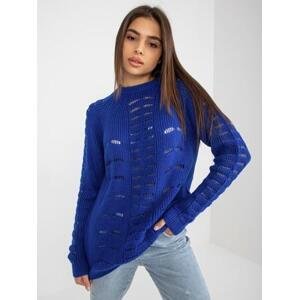 Fashionhunters Kobaltově modrý oversized svetr s ažurovým vzorem.Velikost: ONE VELIKOST, JEDNA