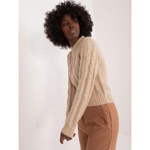 Fashionhunters Béžový krátký svetr s kabely MAYFLIES Velikost: S