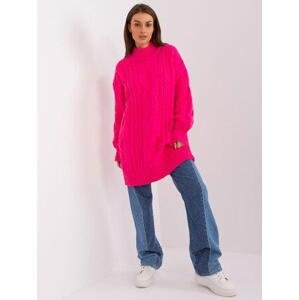 Fashionhunters Fluo růžové pletené šaty s copánky Velikost: JEDNA VELIKOST