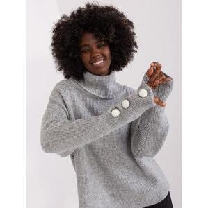 Fashionhunters Šedý dámský svetr s knoflíky na rukávech.Velikost: ONE SIZE, JEDNA, VELIKOST