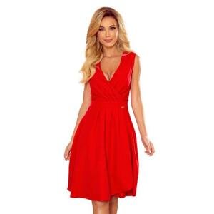 Numoco Elegantní šaty s výstřihem a řasením ELENA - červené  Velikost: XL, Červená