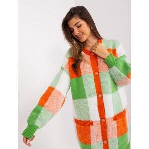 Fashionhunters Oranžový a světle zelený kostkovaný cardigan Velikost: ONE SIZE, JEDNA, VELIKOST