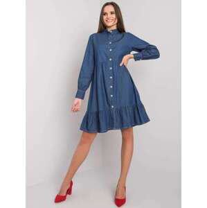 Fashionhunters Tmavě modré šaty s volánem Sophia RUE PARIS Velikost: XL