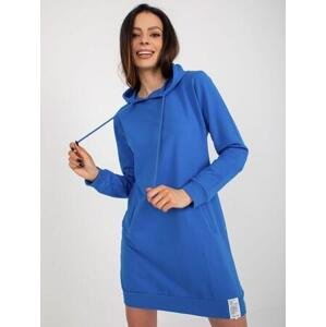 Fashionhunters Tmavě modré mikinové basic šaty s kapucí.Velikost: JEDNA VELIKOST