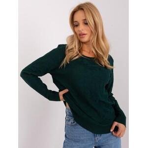 Fashionhunters Tmavě zelený dámský svetr se vzory.Velikost: ONE SIZE, JEDNA, VELIKOST