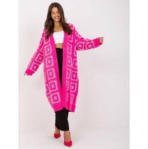 Fashionhunters Fluo růžový vzorovaný cardigan bez zapínání RUE PARIS Velikost: ONE SIZE, JEDNA, VELIKOST