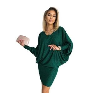 Numoco Šaty s netopýřími rukávy - zelené se třpytkami Velikost: L / XL, Zelená
