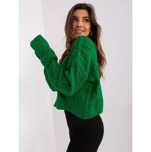 Fashionhunters Zelený volný svetr s kabely.Velikost: ONE SIZE, JEDNA, VELIKOST