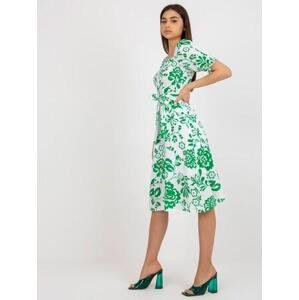 Fashionhunters Bílé a zelené vzorované midi šaty s páskem Velikost: 38